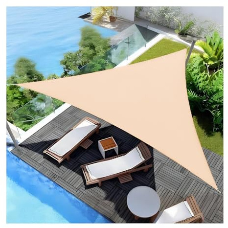 Baldacchino triangolare impermeabile Oxford protezione UV per giardino, patio, balcone e terrazza, colore crema, 1,8 x 1,8 x 1,8 m, vela ombreggiante per esterni per protezione solare