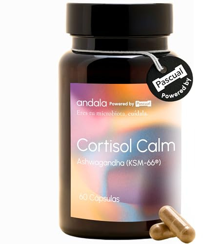 Andala Cortisol Calm Ansiedad, Estres, Niebla Mental - Ashwagandha KSM-66 15:1, Magnesio Bisglicinato, Bacopa Monnieri, Reishi, Vitamina B6 y B12 y Probioticos - Nootropico Relajante Natural 60u