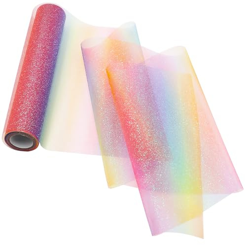 YIGOOWN Tischläufer Regenbogen Tischdeko Glitzer Tüll Tüllstoff Dekostoff Tüllnetz Tischband Tüllband Party Deko für Weihnachten Geburtstag Einschulung Taufe DIY Handwerk (1#, 30*90CM)