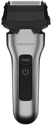 GRUNDIG MS 7330 L Herrenrasierer, 60 Min Betriebszeit, Ausklappbarer Langhaarschneider, 3-fach Schneidsystem, Gehäuse aus 74% recyceltem Kunststoff, Silber/Schwarz