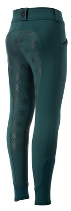 Equinavia Greta Kids Unisex Fleece Lined English Winter Full Seat Riding Breeches for Girls, Boys - Deep Green - 12