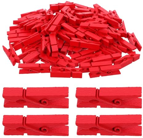 ABOOFAN 160 Pinces à Linge Vintage en Bois Rouge Mini Pinces Artisanales Colorées pour Déco Photos Bricolage Camping et Légères pour Organisation et Projets Créatifs