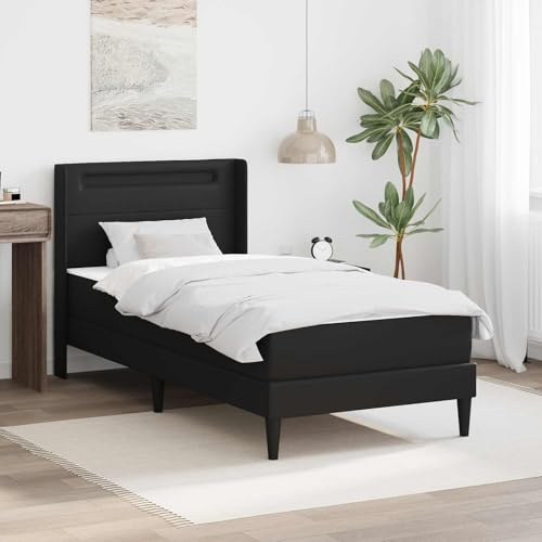 kithwjll Cadre de lit avec matelas, noir, 90 x 190 cm, cuir synthétique, ressorts ensachés, surmatelas en mousse froide, port USB, éclairage LED, ergonomique pour chambre à coucher, chambre d'amis