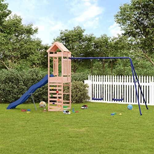 YunCangg Torre de juegos de madera maciza Douglasie juguete para jardín con columpio, tobogán ondulado, caja de arena y estructura de escalada para niños al aire libre en el jardín, construcción