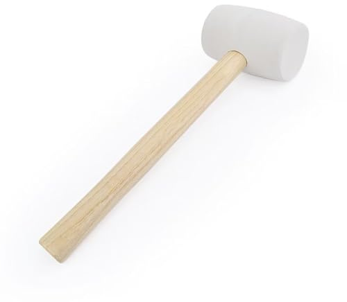 Gunpla Rubber Mallet - 12 oz Anti-Slip Wooden Handle Soft Double Face White Rubber Head Mallet for DIY, Tile Setting, Laminate Flooring Installs & More