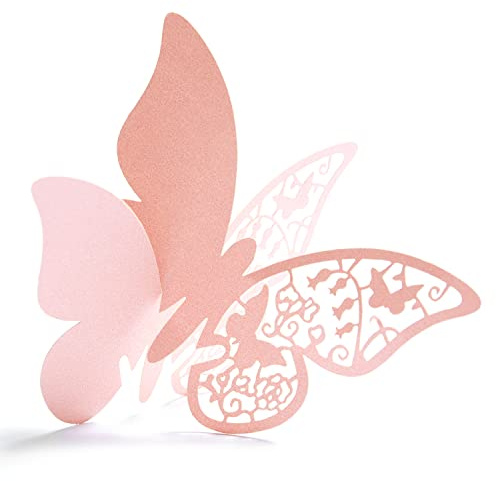 ElecMotive 100 PCS Segnaposto Segnabicchiere Farfalla Carta Segnatavolo per Feste Matrimonio/Adesiv da Parete Decorazioni (Rosa)