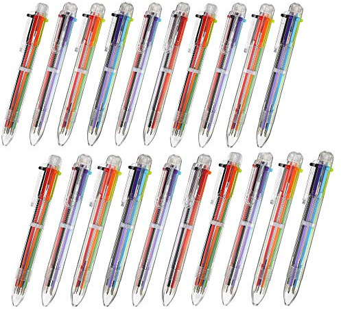 byou 20packs Retractable Kugelschreiber,Multicolor Stifte 6-in-1 Transparenter Rute Mehrfarbige Kugelschreiber für Büro Schulbedarf Geschenk