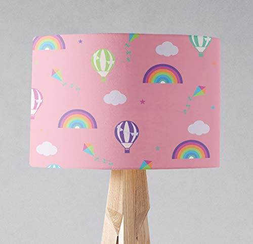 Abat-jour rose avec arcs-en-ciel colorés et motif de montgolfière, abat-jour de table, abat-jour de plafond