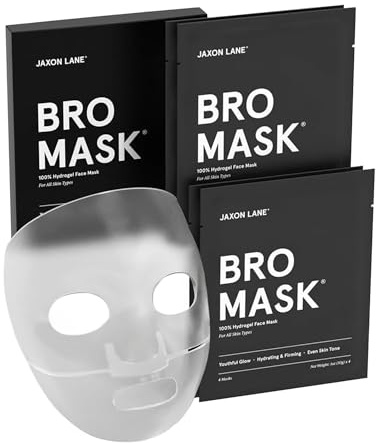 BRO MASK Korean Face Mask for Men: 2 Pc. Hydrating Anti Aging Sheet Masks with Vitamin C, Vitamin E, Hyaluronic Acid, Hydrolyzed Collagen for Moisturizing & Anti-aging Skin Care by Jaxon Lane (4 Pack)