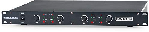Pronomic P-154E MKII Endstufe, 4-Kanal Endstufe, Regler: Input Level 1/2 | Leistung (RMS) @ 4 Ohm: 4x 150 Watt, Leistung (RMS) @ 8 Ohm: 4x 100 Watt, Minimale Lastimpedanz: 4 Ohm, Pegel (-5 dB, 0 dB)