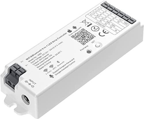 BTF-LIGHTING 5 in 1 WB5 2,4 GHz WiFi Controller | Kompatibel mit Alexa Google Home Assistant Smartphone APP-Steuerung für monochrome RGB RGBW WW+CW RGB CCT LED-Streifen