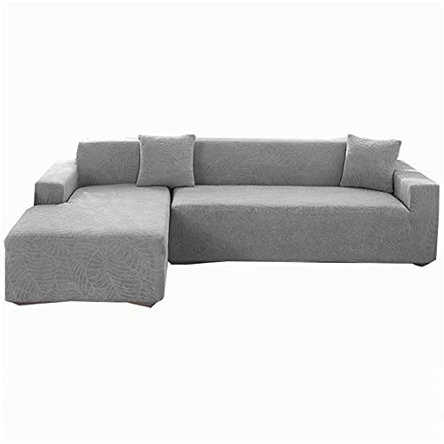 Stretch Sofa Cover L Shape Waterproof, Sectional Sofa Slipcover Anti-slip, Corner Armchair Couch Cover Chaise Lounge Furniture Protector (Light grey,2-Seater)