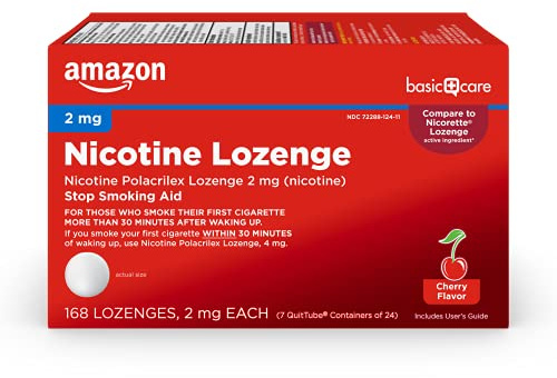 Amazon Basic Care Nicotine Polacrilex Lozenge, 2 mg (Nicotine), Cherry Flavor, Stop Smoking Aid, Quit Smoking, Reduces Cravings, 168 Count