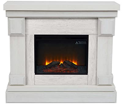Teamson Home Hestia 48″ Electric Free Standing Fireplace with Touch Screen, Remote Control, Temperature & Timer Controls, Indoor Heating, Grey Marble