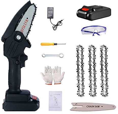 LLYLAY Mini Chainsaw,4 Inch Mini Chainsaw Cordless,One-hand Chainsaw, Electric Chainsaw,handheld Mini Chainsaw,Cordless Power Chain Saws With Security Lock (Color : Black, Size : 3*Chain)