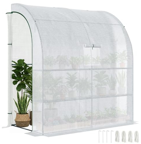 Outsunny Foliengewächshaus Tomatengewächshaus Weiß 200 x 100 x 215 cm | Mesh Fenster, Treibhaus mit Aufrollbaren Türen, Anzuchthaus mit UV Schutz