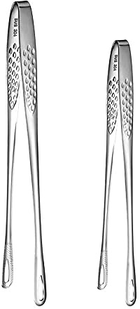 2 Pcs (11 In & 9.45 In) Bbq Tongs – Korean Barbecue & Grill Tools,Kitchen Tongs, Stainless Steel Heavy Duty For Cooking, Meat, Bread & Ice, Clip Head Hollow Design