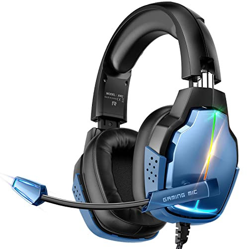 Tatybo Casque Gaming pour Playstation 5, Casque Gamer Unique Rotative à 90°avec Microphone Antibruit, Haut-Parleur 50 mm, Casque avec Quatre Modes D'éClairage RGB pour Ps4 Pc Xbox Switch (Noir Bleu)