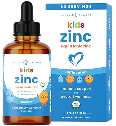 NutraChamps Liquid Zinc Drops for Kids, Ionic Zinc Drops Enhanced with Vitamin C for Children, Sugar-Free 4 oz, Vegan & Non-GMO, Unflavored, 60 Servings, 2 Month Supply
