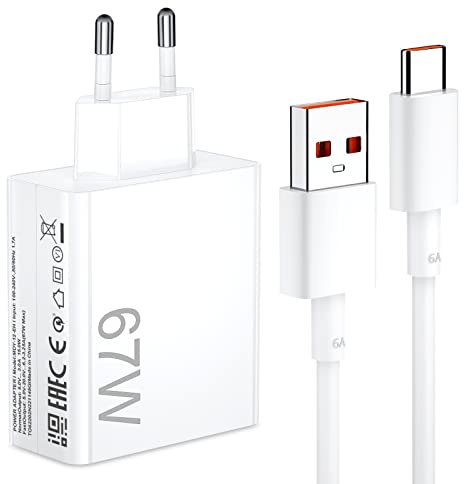 67 W snabbladdare med 6A USB typ-C-kabel 1 m för Mi Turbo Charge, snabbladdare för Xiaomi 13T 12S Ultra 12 Lite 12X, Redmi Note 13 12 11 11S 10S 10 Pro, Mi 11 Ultra 11i 10T Lite, POCO M6 X6 X4 Pro