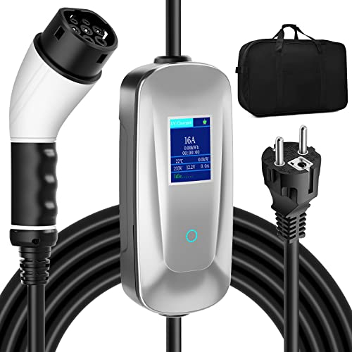 AIMAX EV Chargers 3.5kw 16A Typ 2 Ladekabel Schuko Mobile Wall Box Ladestation, Tragbares Ladekabel Elektroauto Typ 2 EV Ladegerät Ladestationen für Elektrofahrzeuge und PHEV, Plug and Play, 6.5m