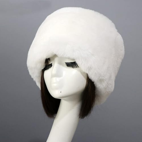 Damen Fellmütze Pelzmütze,Wintermütze Damenmütze Kunstfell Kunstpelz Mütze Klassische russische Kosakenmütze Beanie Mütze Winddichte Plüsch Warm Hut Fellmütze für Reisen,Skifahren,Wandern,Weiß #6
