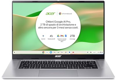 Acer Chromebook 315 CB315-8H-837M Notebook, Display 15.6 FHD, Silver
