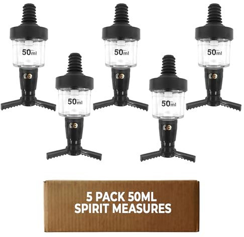 Chabrias Ltd 5 Pack 50ml Black Spirit Optic Measures, CE Government Stamped UK Made, Professional Wall Mounted Drinks Dispenser for Pubs, Bars, Licensed & Hospitality Use, Wall Bracket Not Included