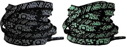 Jamron 2 Coppie Luminoso Neon Lacci Piatti per Sneakers Colore Sfumato Stampato Lacci Nylon per Scarpe Sportive SN0702123 Nero 120CM