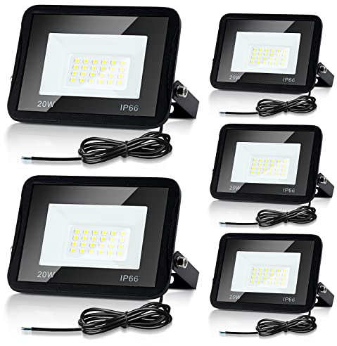 Cecaylie 5er 20W LED Strahler Außen, LED Fluter 6000K Kaltweiß 1700LM LED Scheiwerfer IP66 Wasserdicht LED Flutlicht Außenstrahler Außenleuchte für Werkstatt Garage Garten