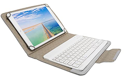 Fundas para teclado para tablet, juego de fundas para tablet 2 en 1 con funda protectora de teclado Bluetooth blanco, funda de piel sintética con soporte para teclado universal (funda de piel blanca