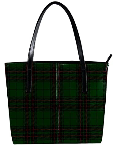 Schultertasche, leicht, lässig, Schultasche, Lehrertasche, Handtasche, Geldbörse, grün, Büffelkariert, Schwarz, Mehrfarbig