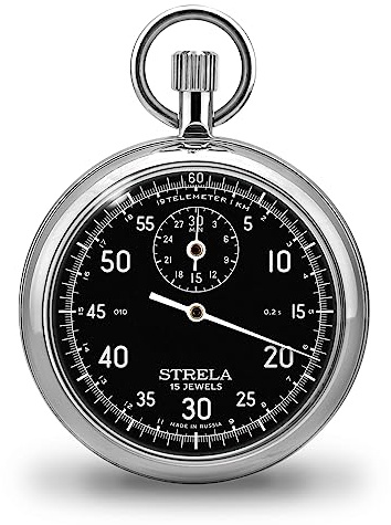 STRELA Chronomètre ST50SW - Cadran noir - Analogique - Butée de couronne mécanique - Avec 1 couronne et échelle Telemt