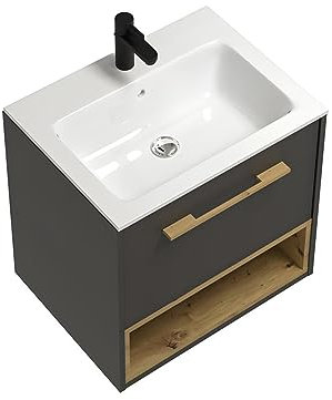 Vente-unique - Meuble de Salle de Bain Suspendu Anthracite avec Vasque à encastrer - 60 cm - YANGRA