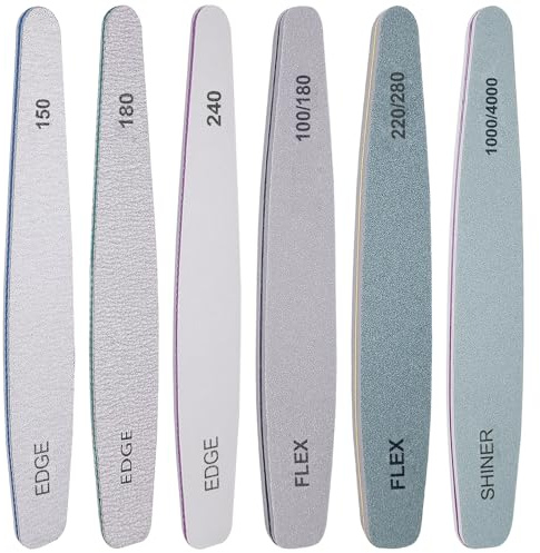 Nail File and Buffer Set, 6 Pcs Professional Nail File Kit for Acrylic and Natural Nails, 100/150/180/220/240/280/1000/4000 Grit Soft Nail Filer Gel Nail Files & buffers Filing Emery Board Home Salon