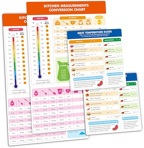 Kitchen Conversion Chart, 2 Magnetic & 2 Sticky Removable Tear/Water Resistant Measurement Conversion Charts + 68 Waterproof Blank Labels, Imperial & Metric to Standard Conversion for Baking Supplies