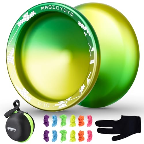 YOSTAR JoJo Profi v10, Trick JoJo mit LEERLAUF, Finger Spin Yoyo für Erwachsene, Unresponsive Metall Jo-Jo Spielzeug, Profi Yoyo für Jungen Mädchen, mit 12 Schnur, Fall, Handschuh