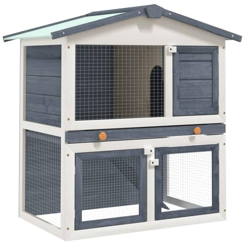 NITCA Kaninchenstall 3 Türen Hasenstall Kaninchenstall Grau Freigehege Für Kaninchen Meerschweinchen Käfig Hasenhaus Kleintierhaus Hamsterkäfig Holz Kaninchengehege Kleintierkäfig