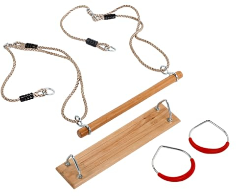 TRIBECCO Trapez-Schaukel mit Griffen und Schaukelbrett aus Holz, für Kinder ab dem 3. Lebensjahr, mit Seil-Aufhängung, zum Befestigen an der Decke, am Schaukel- oder Klettergerüst