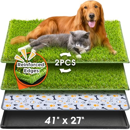 Hompet Hundetoilette für Hunde, 104x69 cm, Hundeklo für Zuhause, Balkon, Wohnung, 2 Stück künstliche Grasmatten für Hunde, Welpen-Unterlagen waschbar