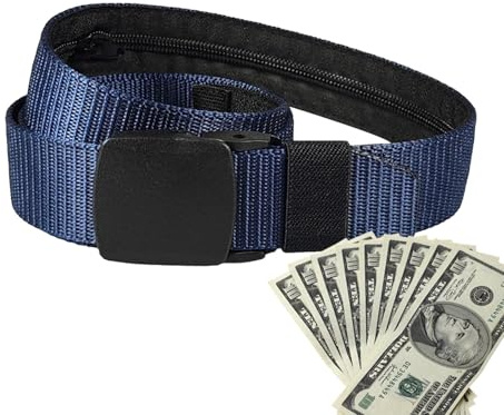 Ceinture de sécurité, Porte-Monnaie de sécurité pour Voyage, Ceinture avec Porte-Monnaie, Ceinture de sécurité pour Objets de Valeur, Porte-Monnaie antivol pour Voyage, Bleu foncé, Voir Description,