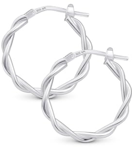 Amberta 925 Sterling Silver Twistade Creoler för Kvinnor: Runda Tvinnade Creoler 20 mm
