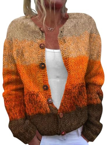 Onsoyours Femme Cardigan Manches Longues Mode Veste Courte Lâché Gilets en Tricot Imprimé Chandail Chaud Bouton Ouvert Blouson Sweater Automne Hiver Manteau Chaud A Jaune 04 M