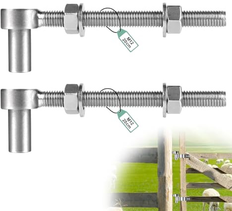 SUPAWAY 2x Torscharnier M12×200 mm Gartentor Scharnier Schwerlast Torband | Verstellbar Weidetorscharniere 304 Edelstahl Gartentorscharniere für Bauernhof Tor, Gartentor, Zauntor, Holzzaun, Einfahrt