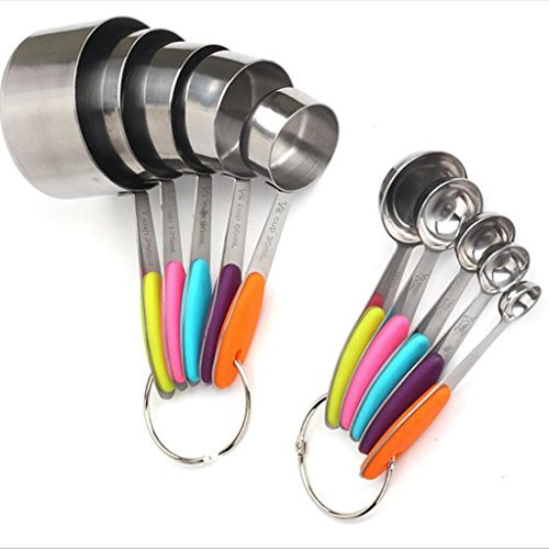 UQACHG 10 Pieces Stainless Steel Measuring Cup & Measuring Spoon Set Baking Cooking Tool Kitchen Aid