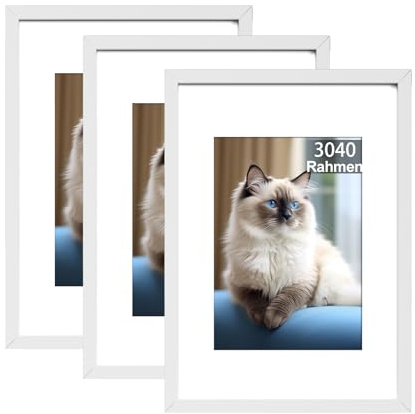 RUN HELIX Marco 30x40 cm, Paquete de 3 Marcos de Fotos Para Colgar en la Pared 40x30 cm Blanco, para Título Universitario, Poster, Puzzle