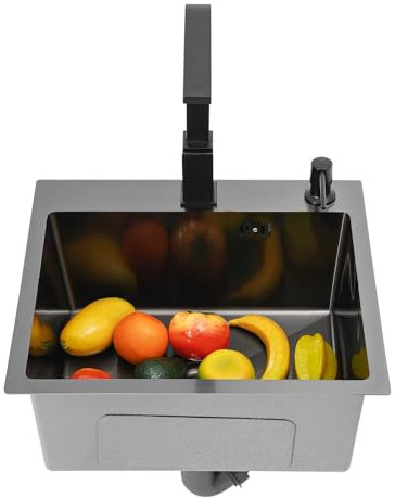 KANBCNG Spülbecken, Ausgussbecken Mit Armatur Edelstahlspüle Einbauspüle Enthält Einen Seifenspender 2 Abnehmbare Abflussrohre Und Einen Auffangbehälter for Haushalten 17.72 x 15.75 x 7.87 Inch