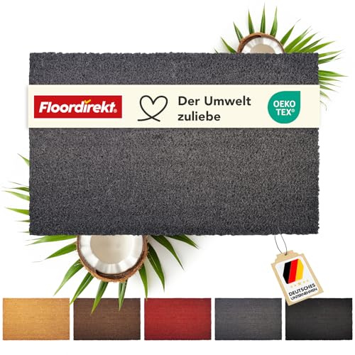 Floordirekt Fußmatte für Innen und Außen, 60x90 cm Grau, Türmatte aus Kokos, Schmutzfangmatte für Haustür, rutschfeste Fussmatte, Kokosmatte, Fußabtreter, Fussabstreifer (17mm)
