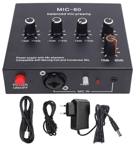 Micrófono Preamplificador de Sonido Booster con 3 Entrada 60dB Gane 48V Precediario de Micrófono Dinámico para la Grabación en el Hogar Transmisión de Transmisión en Vivo