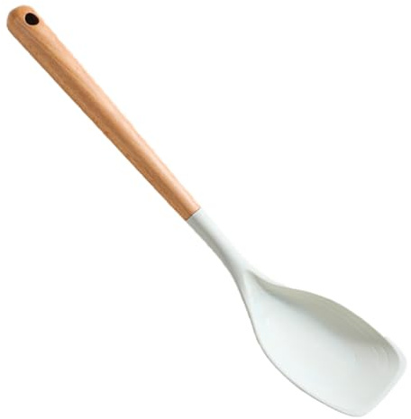 Cucharas de silicona para cocinar cuchara de espátula 2 en 1 con mango de madera Utensilios de cocción de grado alimenticio resistente al calor para la cocina blanca